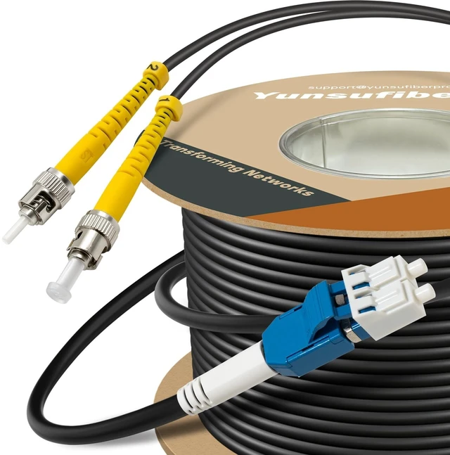 Main image of Yunsufiberpro 330ft / 100m Armored OD-5mm OS2 LC to ST Single Mode Fiber Cable, LC-ST Fiber Optic Patch Cord, Duplex 9/125um SMF Optical Jumper, Black