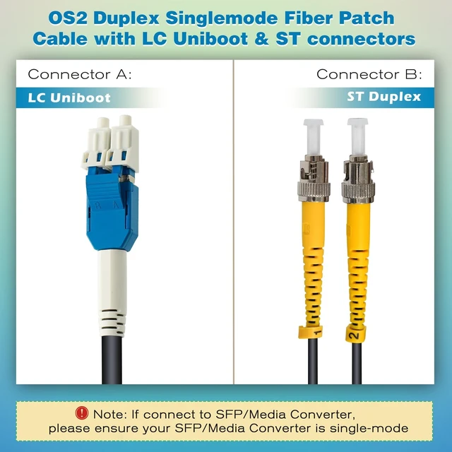 Alt view image 3 of 5 - Yunsufiberpro 330ft / 100m Armored OD-5mm OS2 LC to ST Single Mode Fiber Cable, LC-ST Fiber Optic Patch Cord, Duplex 9/125um SMF Optical Jumper, Black