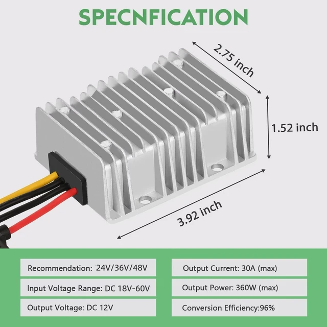 Alt view image 2 of 5 - Acridine 30A 360W DC18V 20V 24V 36V 48V to 12V Step Down Converter Voltage Regulator Reducer 24 Volt 36 Volt 48 Volt to 12 Volt 30 amp Golf Cart Converter Transformer