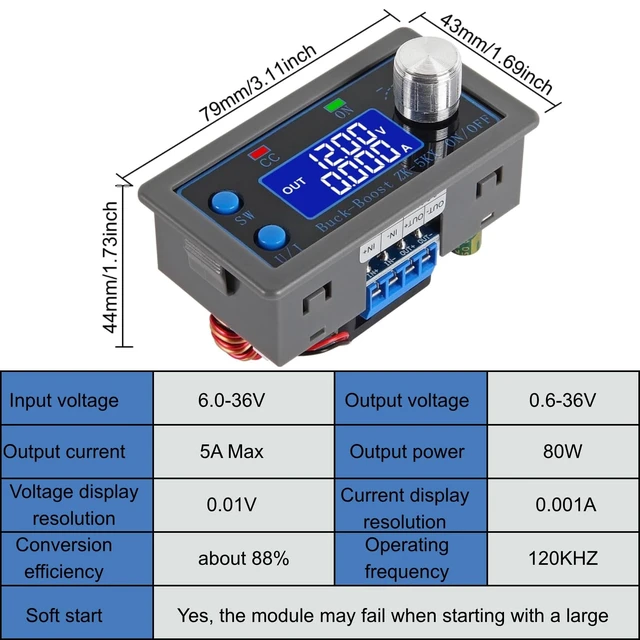 Alt view image 5 of 5 - DC DC Buck Boost Power Converter CC CV 0.6-36V 5A 5V 6V 12V 24V Power Module Adjustable Voltage Regulated Laboratory Power Supply (2pcs)