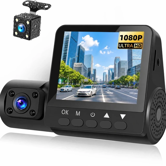Main image of Dash Cam1080P 3 Channel Dash Camera Mini Car Recorder 2.45 Inch Screen Front Rear and Inside with Loop Recording Wide Angle IP66 Waterproof