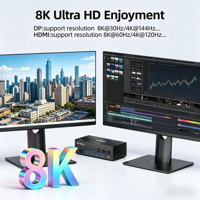 Alt view image 5 of 5 - DP HDMI KVM Switch 3 Monitors 3 Computers,Triple Monitor KVM Switch with 4 USB3.0 Port for Keyboard Mouse Printer Support Extended/Mirror Mode USB Cables,Controller and Power Adapter Included