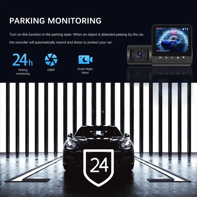 Alt view image 2 of 5 - Dash Cam1080P 3 Channel Dash Camera Mini Car Recorder 2.45 Inch Screen Front Rear and Inside with Loop Recording Wide Angle IP66 Waterproof