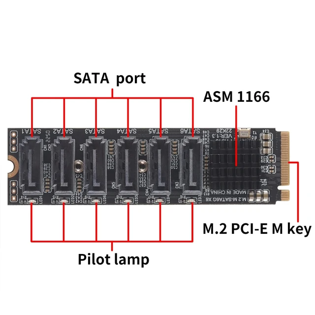 Alt view image 2 of 5 - Trotwei Blue M.2 NVME M Key to SATA 6-Port Expansion Card Support RAID for Desktop PC Storage Expansion at 6Gbps Speed