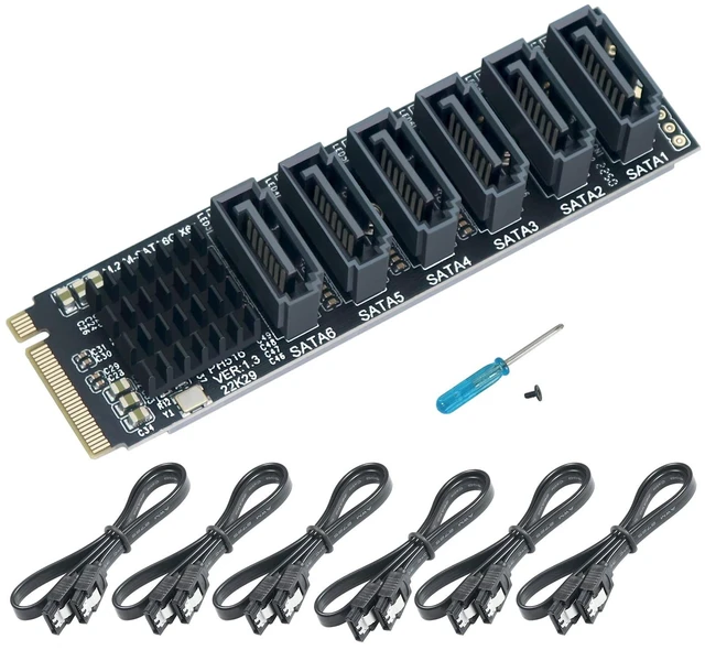 Main image of Trotwei Blue M.2 NVME M Key to SATA 6-Port Expansion Card Support RAID for Desktop PC Storage Expansion at 6Gbps Speed