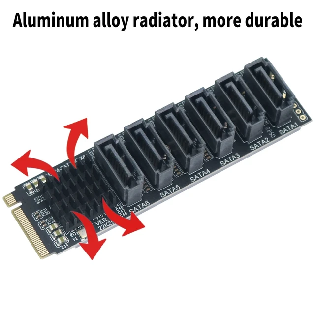 Alt view image 3 of 5 - Trotwei Blue M.2 NVME M Key to SATA 6-Port Expansion Card Support RAID for Desktop PC Storage Expansion at 6Gbps Speed