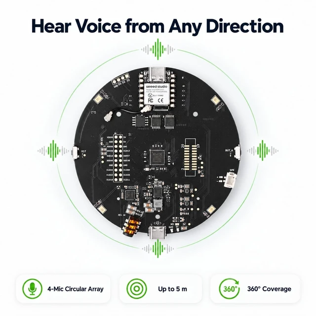 Alt view image 2 of 5 - seeed studio reSpeaker XVF3800 4-Mic Array with XIAO ESP32S3, Bare Board