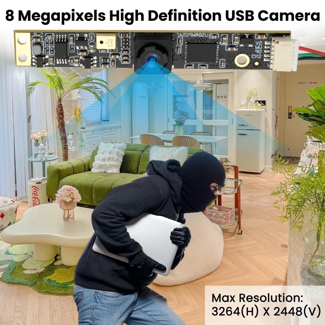 Alt view image 3 of 5 - IFWATER 8MP 2448P USB Camera Module with Microphone, 30fps HFOV 105 Wide Angle Lens,Plug and Play for Windows, Mac OS, Raspberry Pi, Linux, 3D Printer,Laser Engraver,Machine Vision