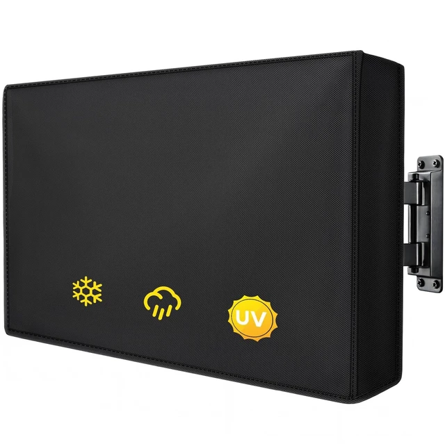 Main image of Outdoor TV Cover 50 to 55 Inch Weatherproof, Waterproof Cover Size 52"L X 33"H for Outside Flat LED, LCD, OLED TV Screen, 600D Thick Fabric Screen Protector with Remote Control Pocket, Black