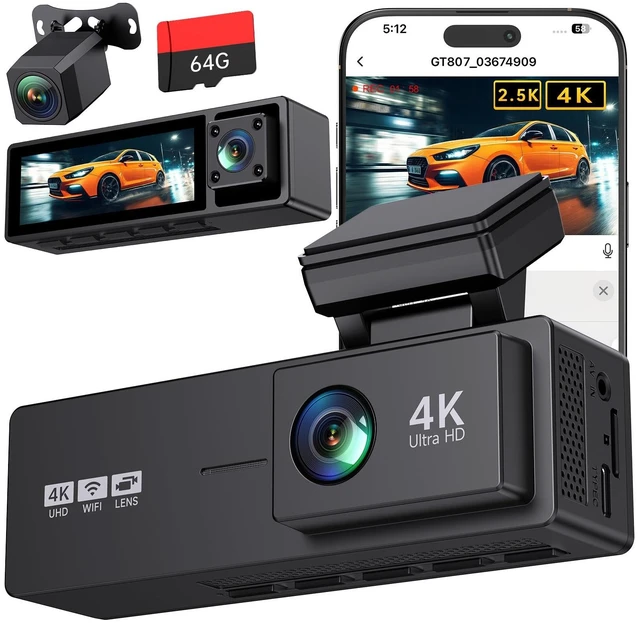 Main image of 4K+2.5K+1080P 3 Channel Dash Cam Front, Rear, Inside, 64GB SD Card Included
