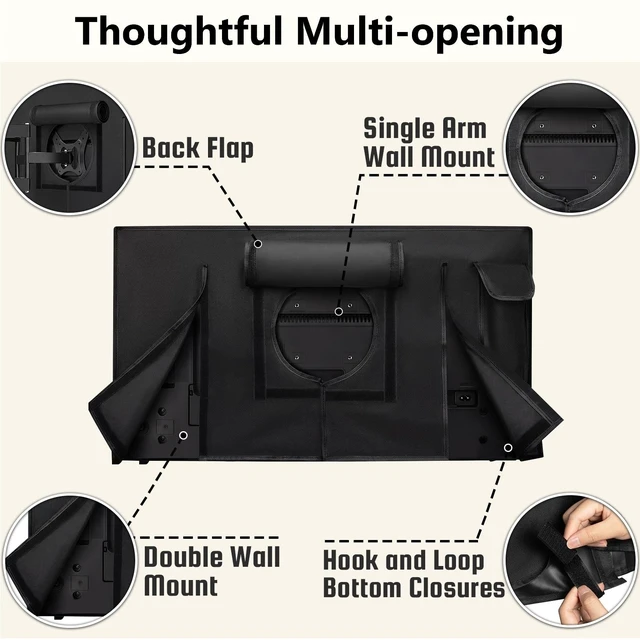 Alt view image 4 of 5 - Outdoor TV Cover 50 to 55 Inch Weatherproof, Waterproof Cover Size 52"L X 33"H for Outside Flat LED, LCD, OLED TV Screen, 600D Thick Fabric Screen Protector with Remote Control Pocket, Black