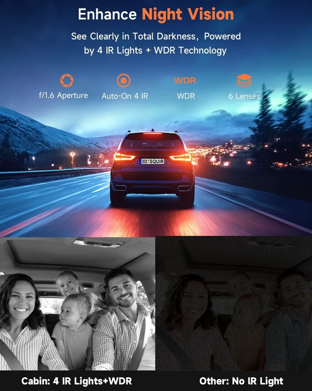 Alt view image 4 of 5 - 4K+2.5K+1080P 3 Channel Dash Cam Front, Rear, Inside, 64GB SD Card Included