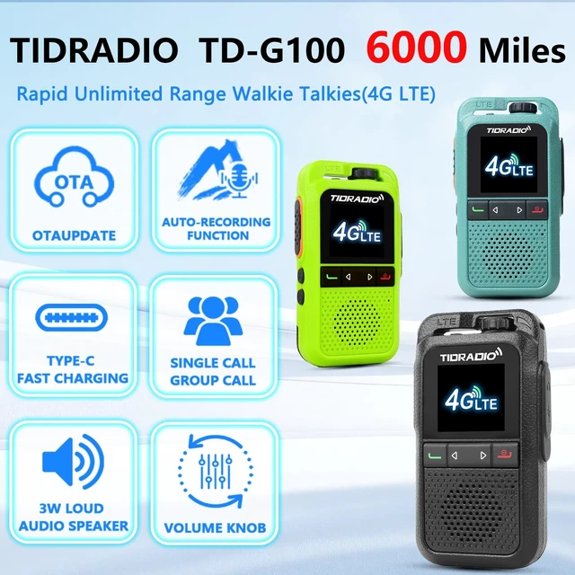 Alt view image 3 of 5 - TIDRADIO Unlimited Range Rapid Walkie Talkies 6000+Miles,4G LTE Long Range PoC Radio with SIM Cards,Nationwide PPT Two-Way Radios, Global Long Distance for Family,Logistics, 4 Pack,TD-G100