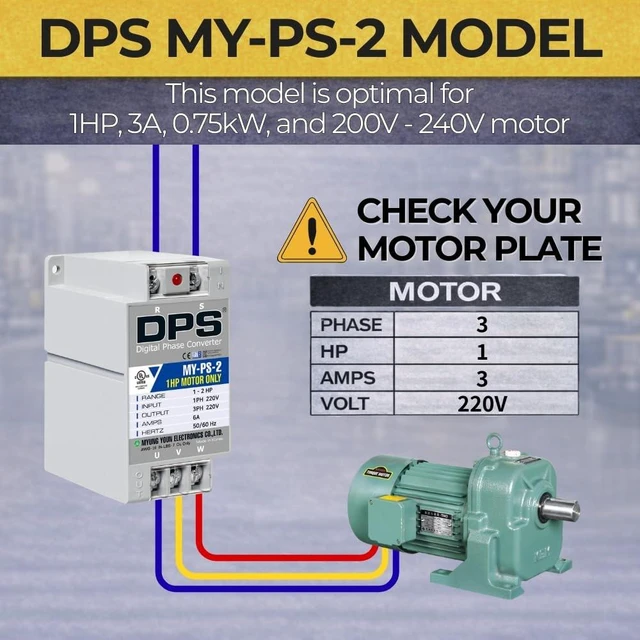 Alt view image 2 of 5 - DPS Digital Phase Converter 2HP My-PS-2, Single to 3 Phase, 6A 200-240V
