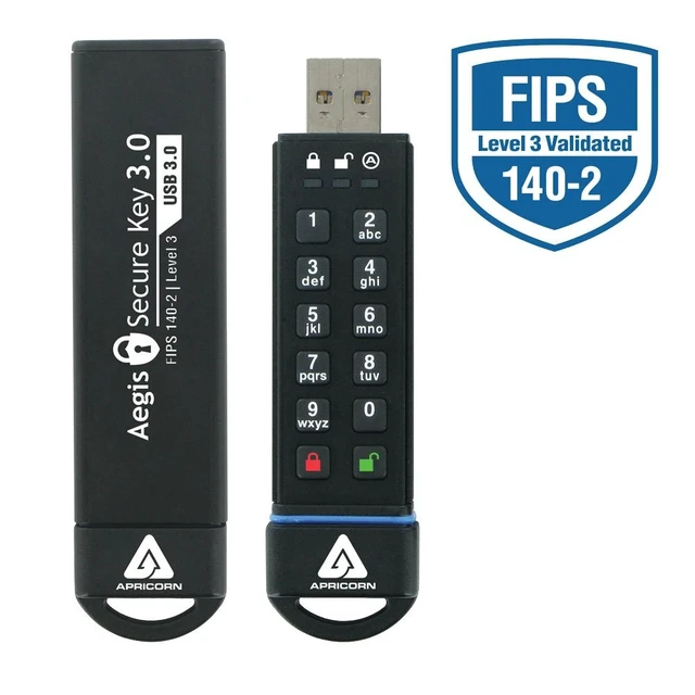 Alt view image 3 of 5 - Apricorn 30GB Aegis Secure Key FIPS 140-2 Level 3 Validated 256-bit Encryption USB 3.0 Flash Drive (ASK3-30GB)