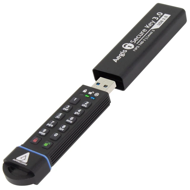 Alt view image 5 of 5 - Apricorn 30GB Aegis Secure Key FIPS 140-2 Level 3 Validated 256-bit Encryption USB 3.0 Flash Drive (ASK3-30GB)