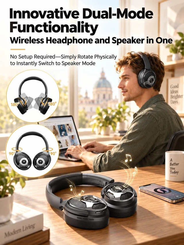Alt view image 2 of 5 - JKNKCO HP09 2 in 1 Over Ear Headphones & Portable Speaker Bluetooth 6.0