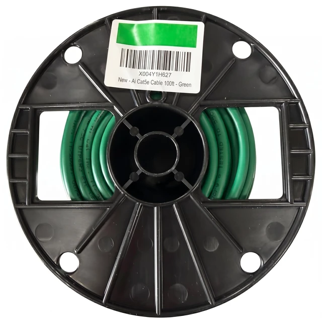 Alt view image 2 of 5 - AiCat Cat5e Ethernet Cable 100ft Riser CMR - Insulated Solid Bare Copper Wire, PoE++(4PPoE) Cat5e Cable FastReel, 24 AWG, ETL & UL Listed - 350MHZ /Gigabit Speed, Unshielded UTP Network Cable - Green