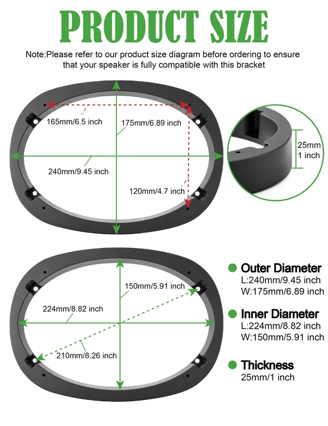 Alt view image 2 of 5 - 2Pair 6X9 Plastic Car Speaker Spacer Adapter with Screw & Cross Wrench