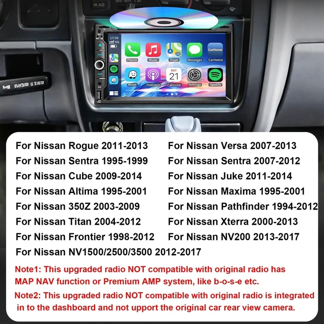 Alt view image 2 of 5 - Plug & Play CD/DVD Car Radio for Nissan Rogue 2011-2013/Versa 2007-2013/Sentra 2007-2012/Titan 2004-2012/Frontier 1998-2012/Pathfinder 1994-2012 W/7 Inch IPS Touchscreen CarPlay Android Auto/Camera