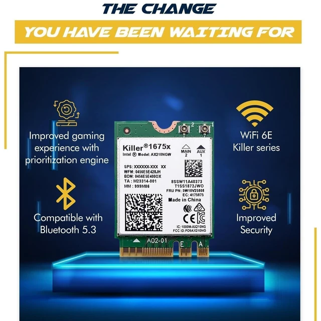 Alt view image 4 of 5 - HighZer0 Electronics AX1675x Killer Series Upgraded WiFi 6E Adapter ^^ Gaming WiFi Adapter ^^ M.2 WiFi Card ^^ 2.4 Gbps WiFi for PC ^^ Supports Bluetooth 5.3 & Intel, AMD with Windows 10+, Linux