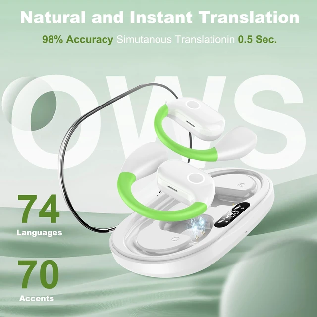Alt view image 2 of 5 - DTBG AI Language Translation Earbuds, 144-Language Translator Earbuds Real Time Compatible with iOS & Android, Bluetooth 5.3 Headphones Translating Device for Travel and Business, White
