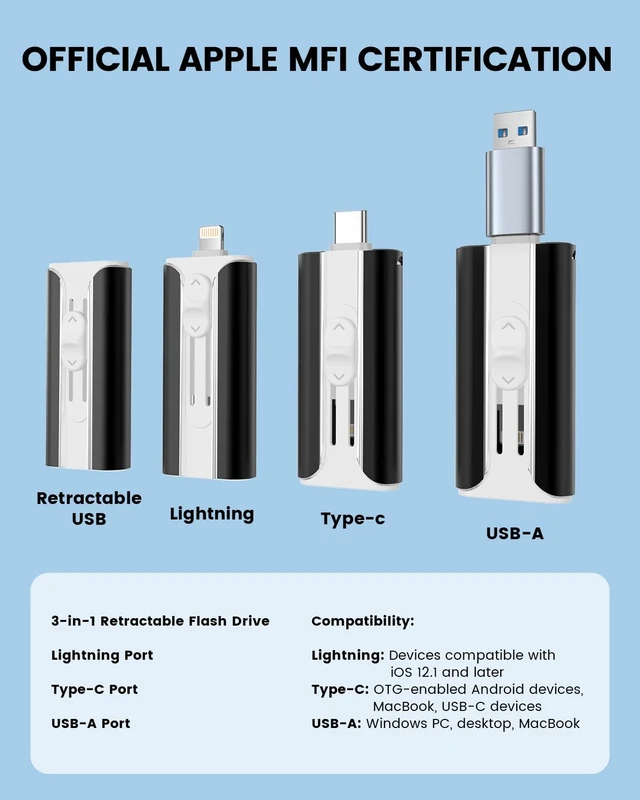 Alt view image 2 of 5 - MFI Certified 256GB Flash Drive Photo Stick and USB Stick Offers Photo/Video Storage, The External Storage is Compatible with iOS, Android, and Pc,1 Pack (Black)(Available Space: ~244GB)