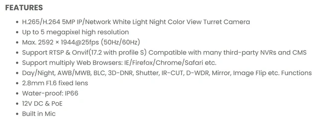 Alt view image 3 of 5 - LEDVON Eyemax D Standard Series 5MP Full Color Turret Dome IP Network Camera, 2.8mm Wide Lens, POE, Mic, Plug & Play Magic NVRs and Eyemax NVR