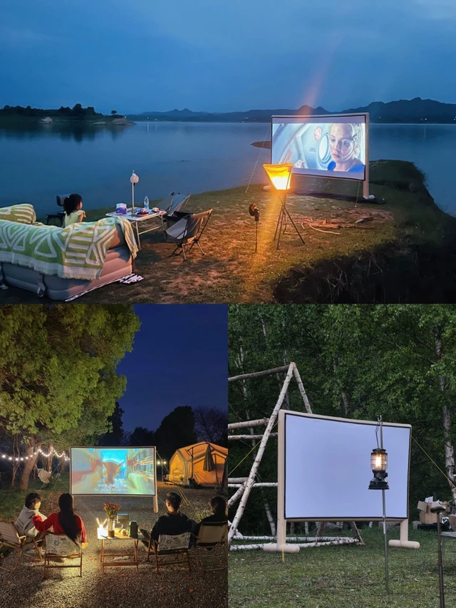 Alt view image 2 of 5 - Inflatable Outdoor Projector Screen with Electric Air Blower, Portable Projection Screen with Carry Bag, Stakes, Guy Lines, Groundsheet, Movie Screen for Backyard, Camping, Theater (12.5FT)