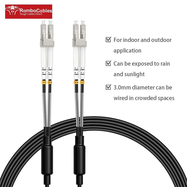 Alt view image 2 of 5 - RamboCables-OM3 LC to LC Fiber Patch Cable Armored Multimode, 50ft/15m