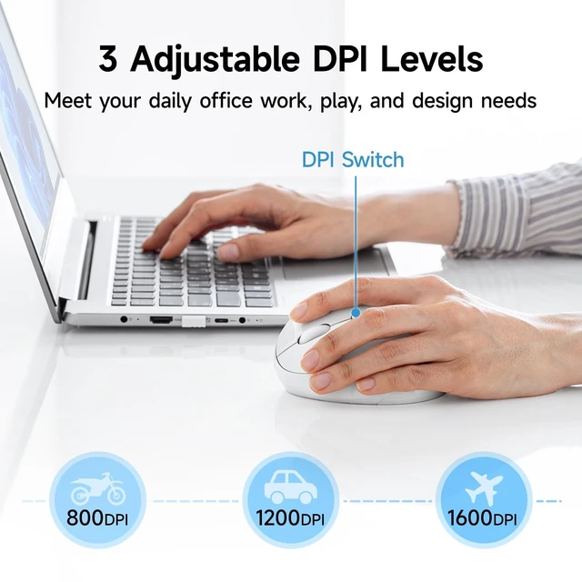 Alt view image 5 of 5 - SANWA Left Handed Ergonomic Mouse, 2.4G Wireless + 2 Bluetooth Lefty Vertical Mouse for Small Medium Hands, 5 Programmable Buttons, 800-1600 DPI, Rechargeable, Compatible with Win, Mac, Laptop,