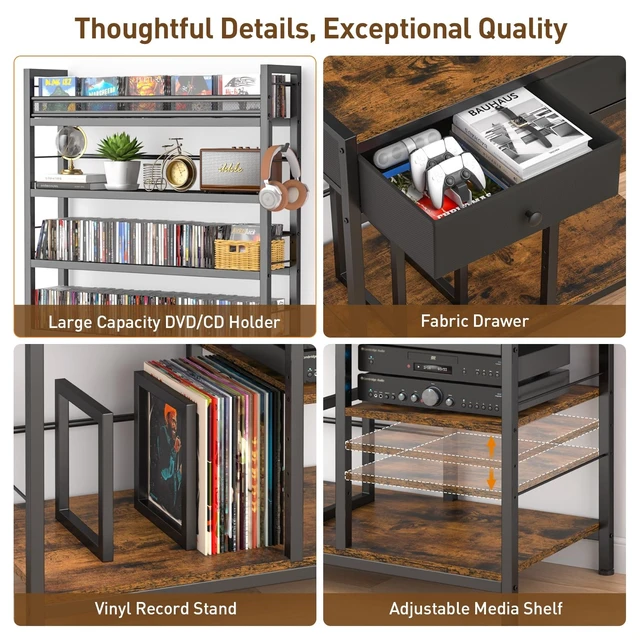 Alt view image 5 of 5 - ikkle Tall CD Rack with Power Outlet & Drawers, 8-Tier DVD Storage Shelf