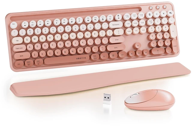 Main image of UBOTIE Wireless Keyboard and Mouse Combo, Phone Holder (Peach)