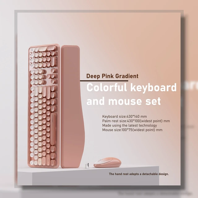 Alt view image 3 of 5 - UBOTIE Wireless Keyboard and Mouse Combo, Phone Holder (Peach)
