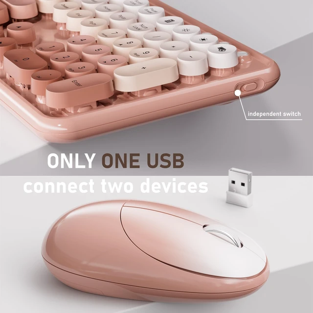 Alt view image 4 of 5 - UBOTIE Wireless Keyboard and Mouse Combo, Phone Holder (Peach)