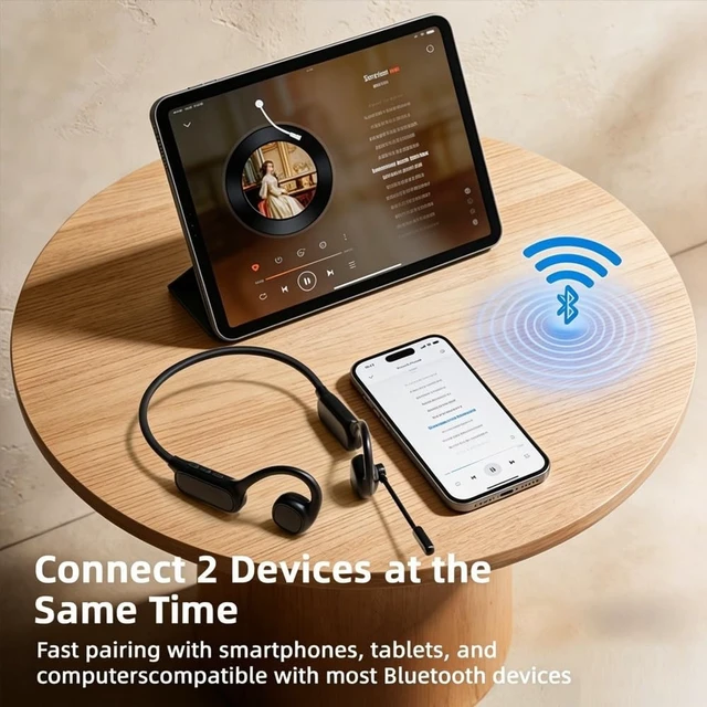 Alt view image 3 of 5 - IHAO Air Conduction Open Ear Headphone with 270 Rotating External Mic Bluetooth Wireless Headset Smart ENC Call Noise Canceling Dual Device Pairing Ergonomic Fit for Office Driving Sports-W3 Bl