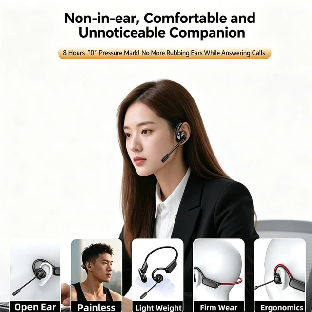 Alt view image 5 of 5 - IHAO Air Conduction Open Ear Headphone with 270 Rotating External Mic Bluetooth Wireless Headset Smart ENC Call Noise Canceling Dual Device Pairing Ergonomic Fit for Office Driving Sports-W3 Bl
