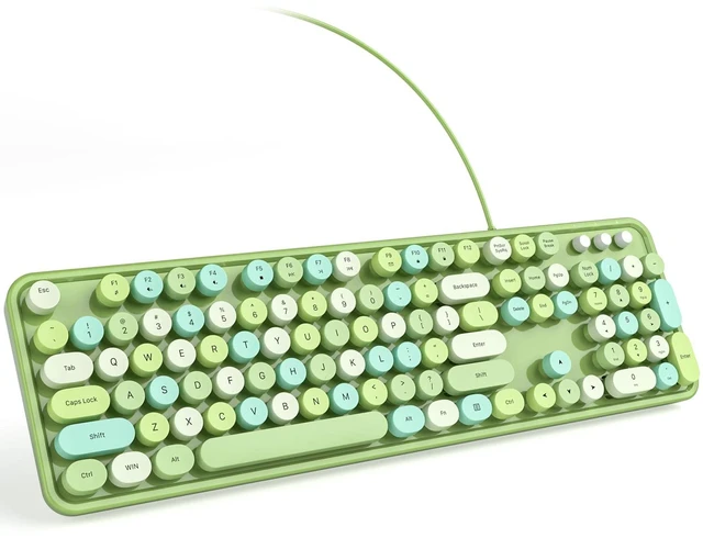 Main image of KNOWSQT Wired Computer Keyboard - Green Colorful Retro Full Size Round Keycaps Plug and Play Typewriter Cute Keyboards for Windows, Laptop, PC, Desktop, Computer