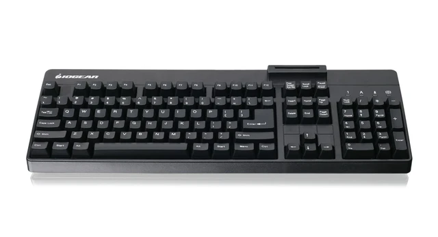 Alt view image 2 of 4 - IOGEAR 104-Key Keyboard w/ Built-in Common Access Card Reader -TAA Compliant - Government Healthcare Banking Entertainment Secure Network Login -CAC/Smart Card Reader - GKBSR202TAA