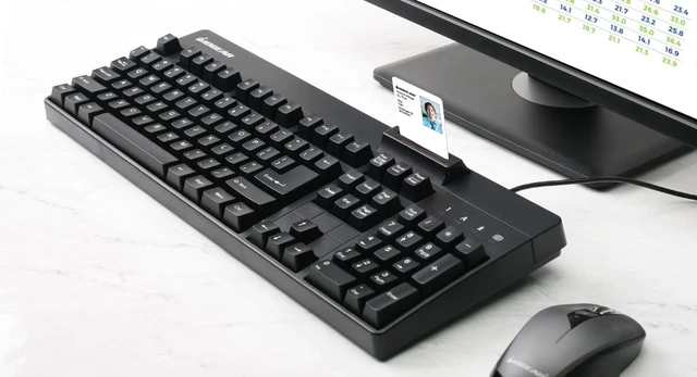 Alt view image 4 of 4 - IOGEAR 104-Key Keyboard w/ Built-in Common Access Card Reader -TAA Compliant - Government Healthcare Banking Entertainment Secure Network Login -CAC/Smart Card Reader - GKBSR202TAA