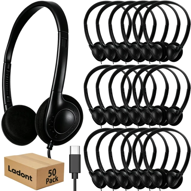 Main image of Ladont 50 Pack USB C Headphones Bulk for School Classroom