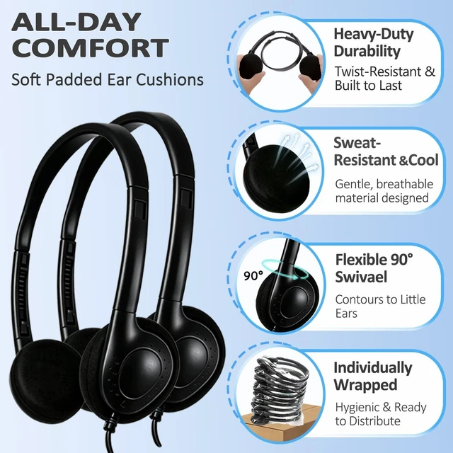 Alt view image 3 of 5 - Ladont 50 Pack USB C Headphones Bulk for School Classroom
