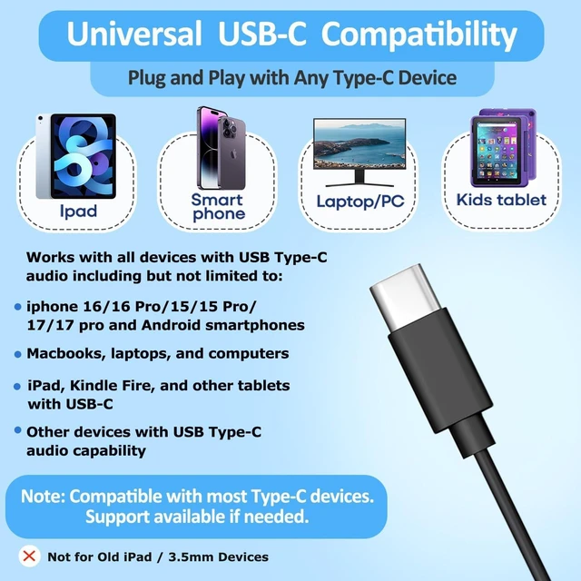Alt view image 5 of 5 - Ladont 50 Pack USB C Headphones Bulk for School Classroom