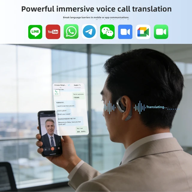 Alt view image 5 of 5 - Chwwen Ai Translation Earbuds Real Time, 144 Languages, 60H Playing Time, Bluetooth 5.4, Comfortable Fit for Travel Around The World, Business Meetings and Reception & Language Learning.