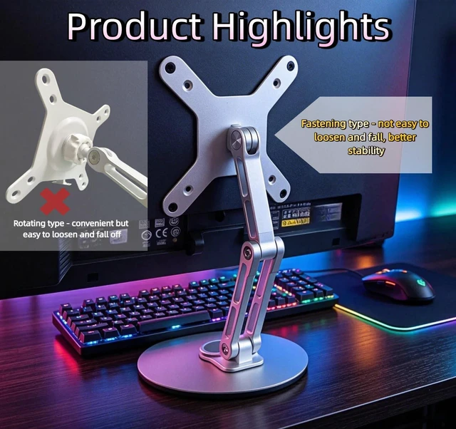 Alt view image 4 of 5 - Chapter Seven Portable VESA Monitor Stand,Height Angle Adjustable,Silver