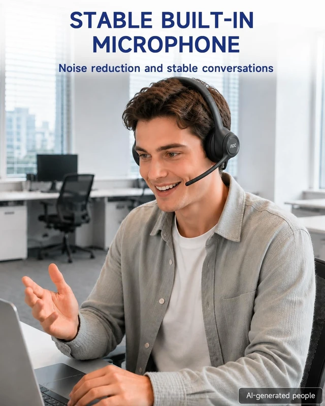 Alt view image 3 of 5 - AOC Wireless Headset with MICR for Work, AI ENC Noise Cancelling