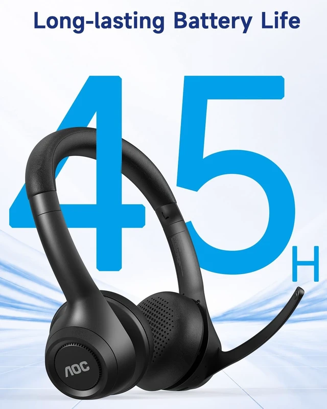 Alt view image 4 of 5 - AOC Wireless Headset with MICR for Work, AI ENC Noise Cancelling