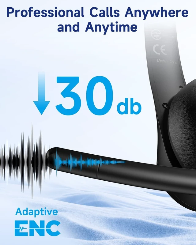 Alt view image 2 of 5 - AOC Wireless Headset with MICR for Work, AI ENC Noise Cancelling