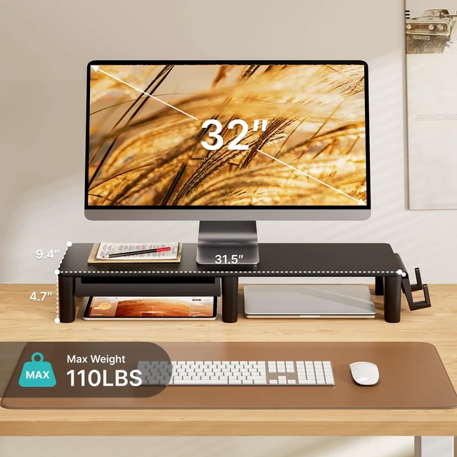 Alt view image 5 of 5 - PEGZONE Ergonomic Monitor Stand Riser with Storage Drawer