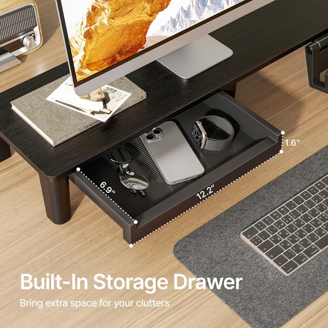 Alt view image 3 of 5 - PEGZONE Ergonomic Monitor Stand Riser with Storage Drawer